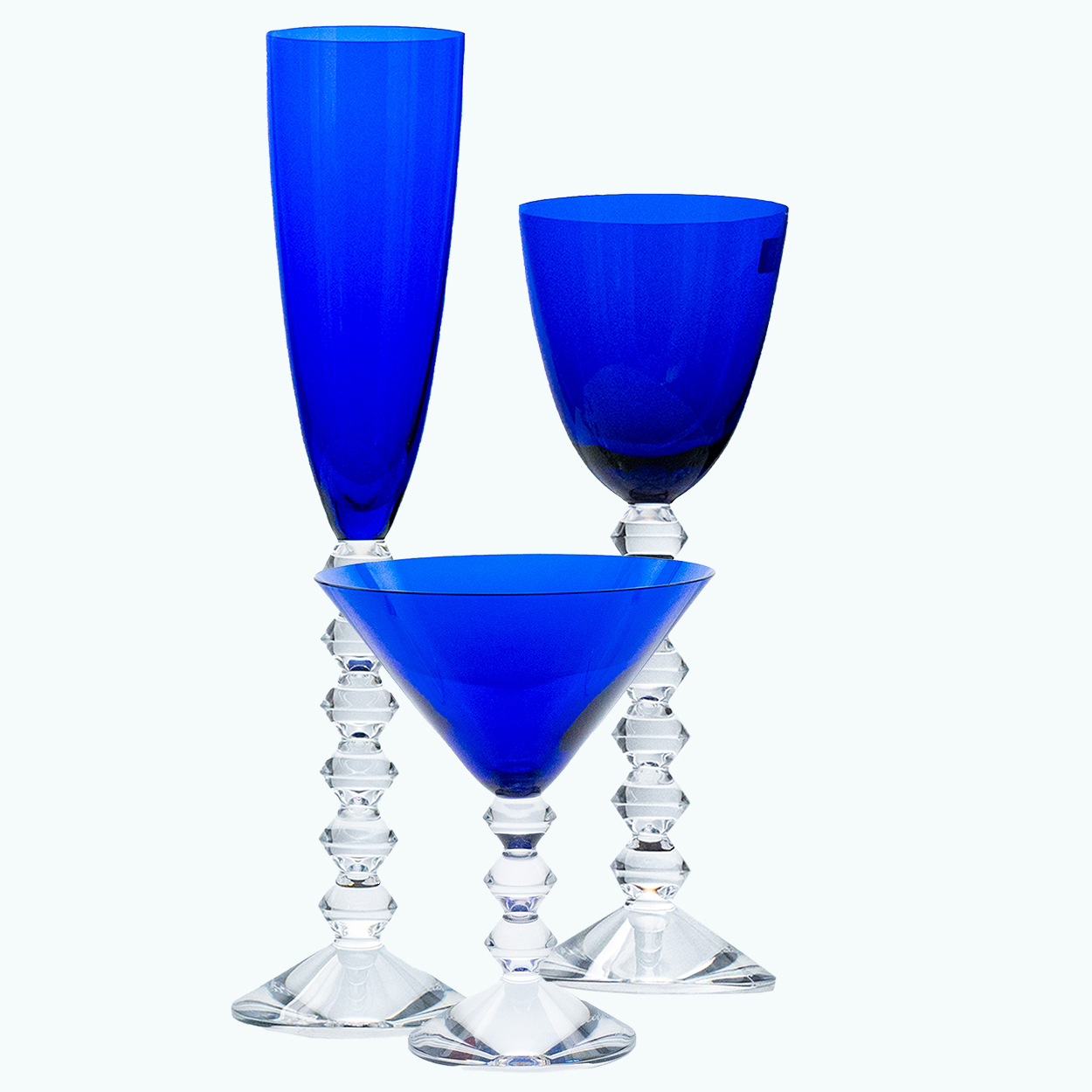 Set of 18 Exquise Deep Blue Baccarat Crystal glasses, France