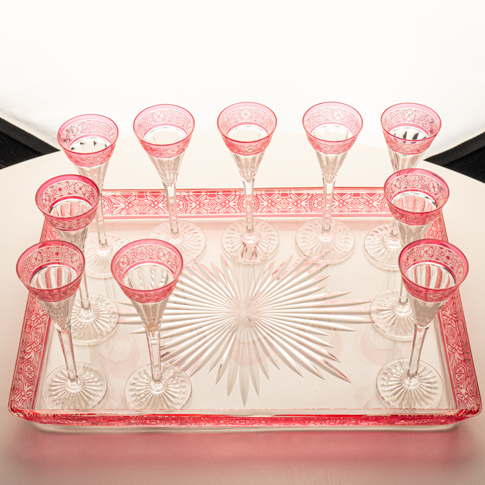 Baccarat, Set of Eleven Overlay Crystal Items, Bright Crimson, France 1920