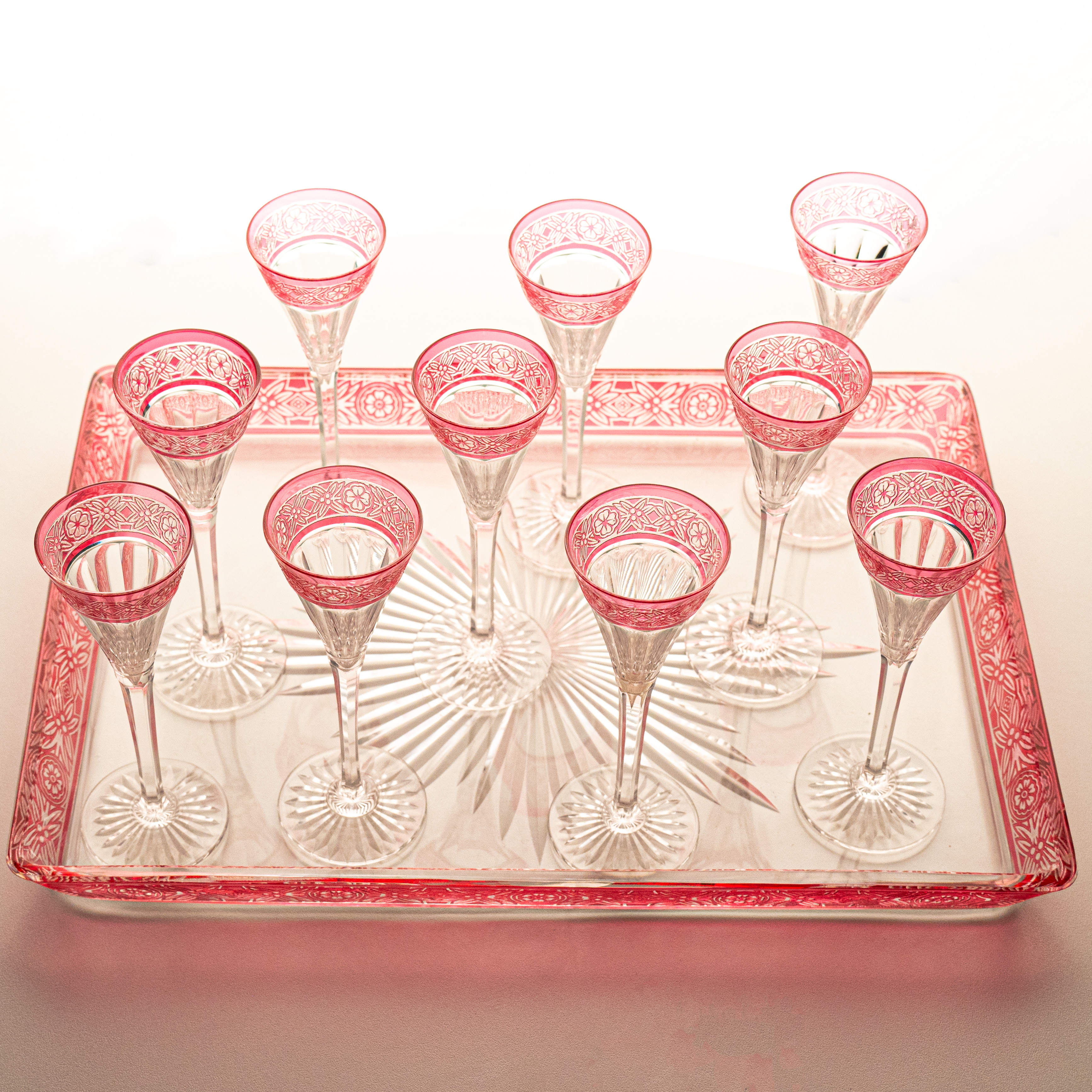 Baccarat, Set of Eleven Overlay Crystal Items, Bright Crimson, France 1920