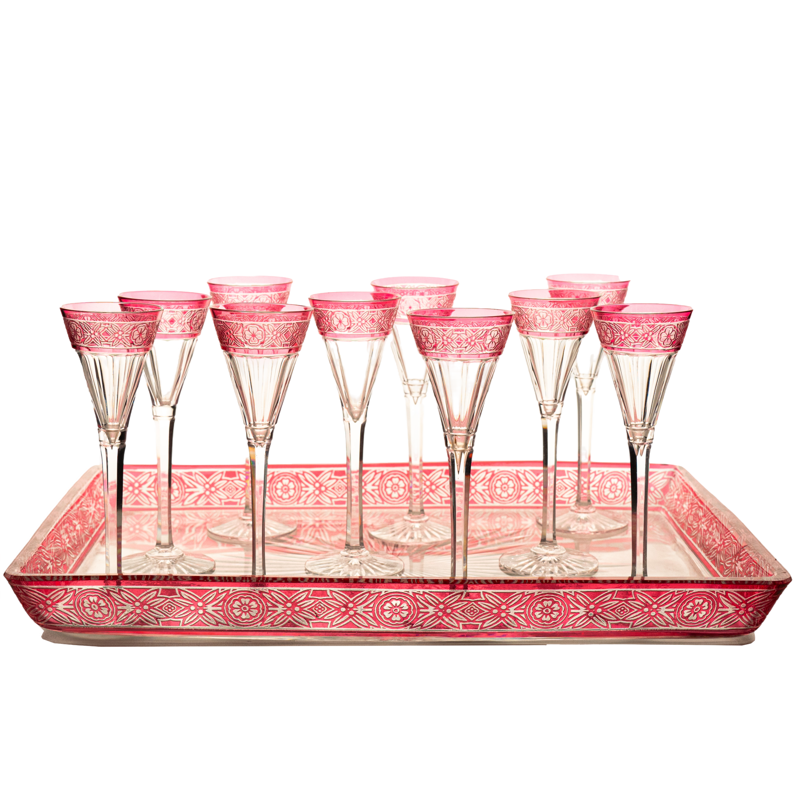 Baccarat, Set of Eleven Overlay Crystal Items, Bright Crimson, France 1920