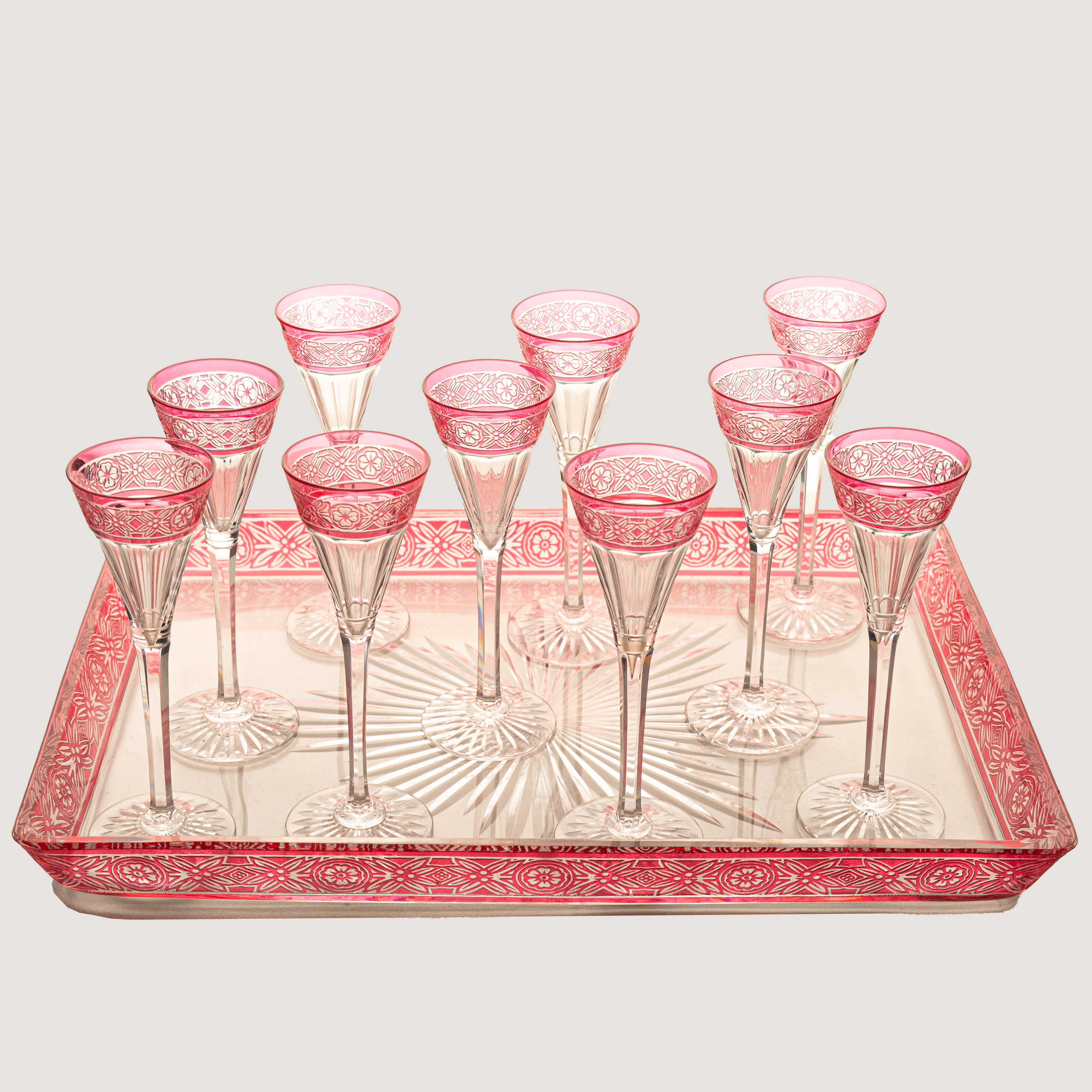 Baccarat, Set of Eleven Overlay Crystal Items, Bright Crimson, France 1920