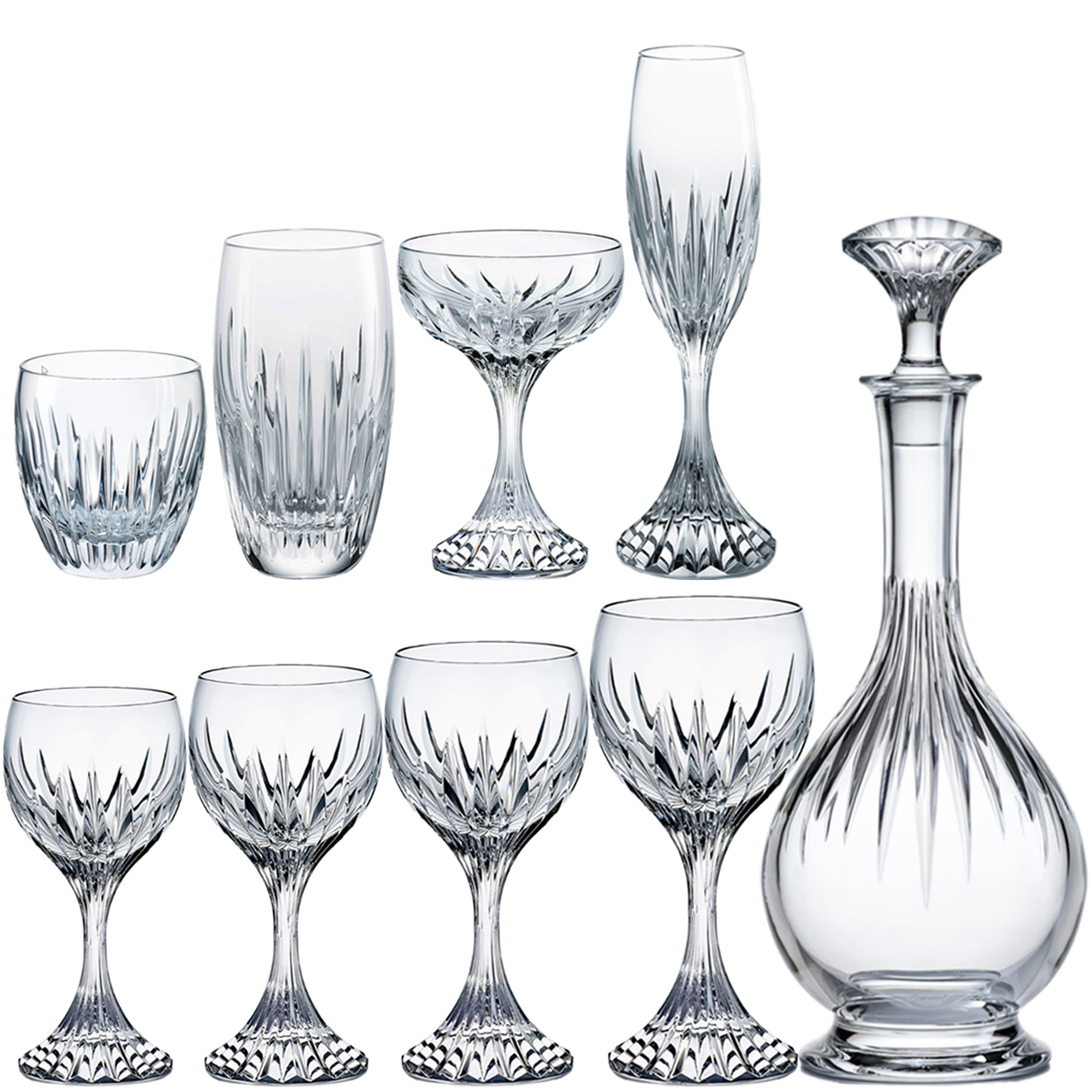 Set of 49 Exquise Baccarat Massena Crystal Pieces, France, 1990