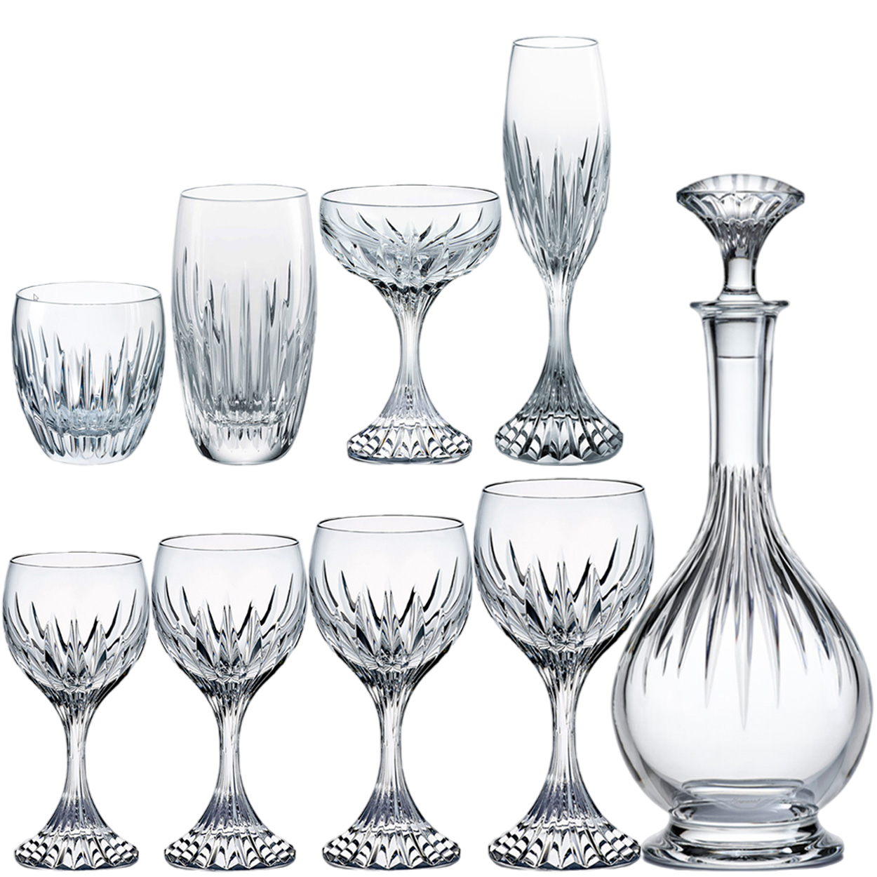 Set of 49 Exquise Baccarat Massena Crystal Pieces, France, 1990