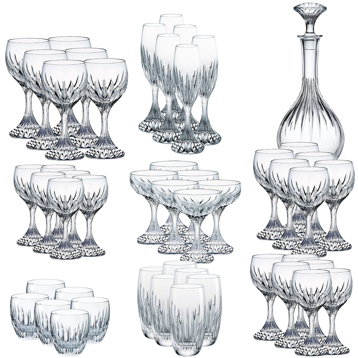 Set of 49 Exquise Baccarat Massena Crystal Pieces, France, 1990