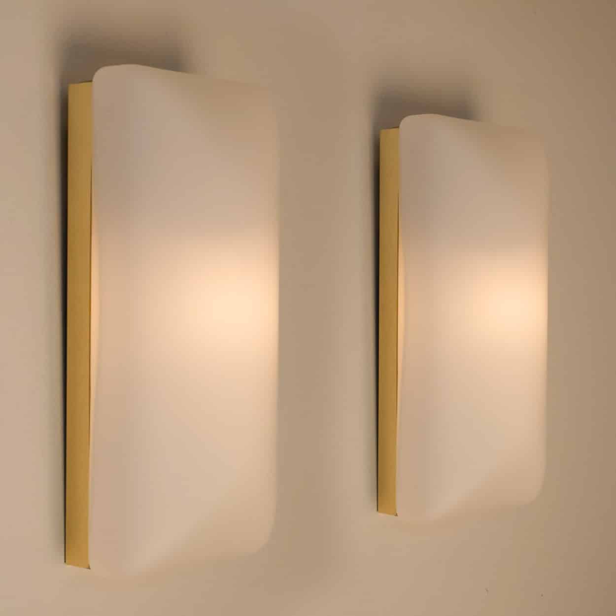 Several Rectangle White Opaque Glass Wall Lights by Glashütte Limburg, 1970