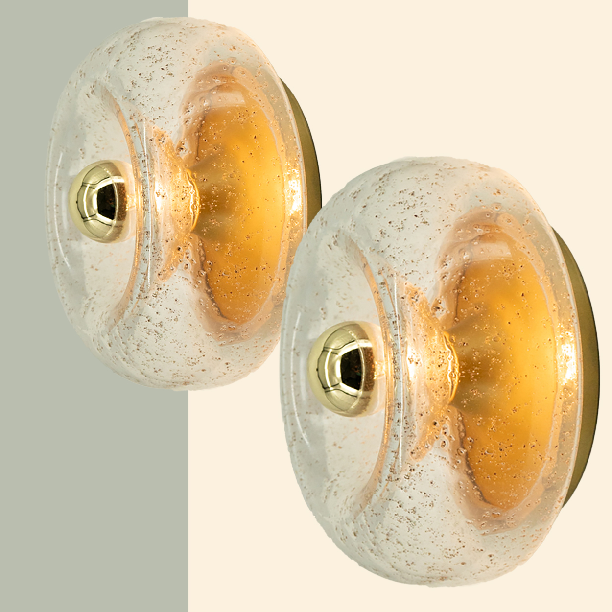 Pair of Beautiful Brass Glass Flush Mount by Doria Leuchten, Germany 1970