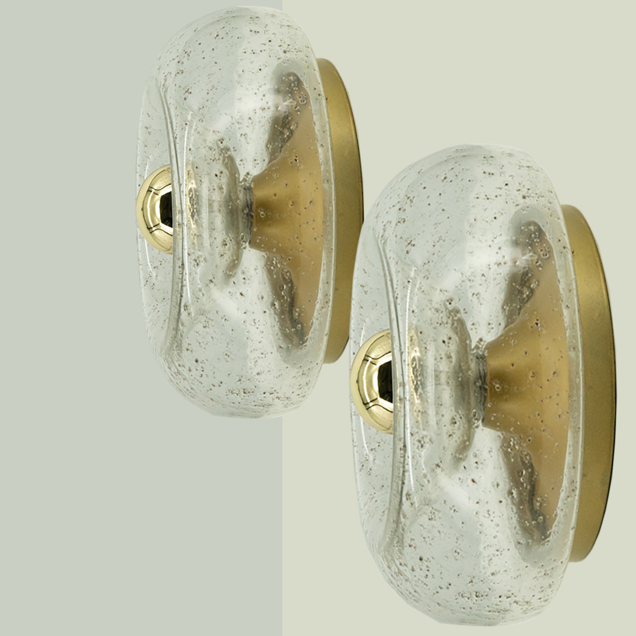 Pair of Beautiful Brass Glass Flush Mount by Doria Leuchten, Germany 1970