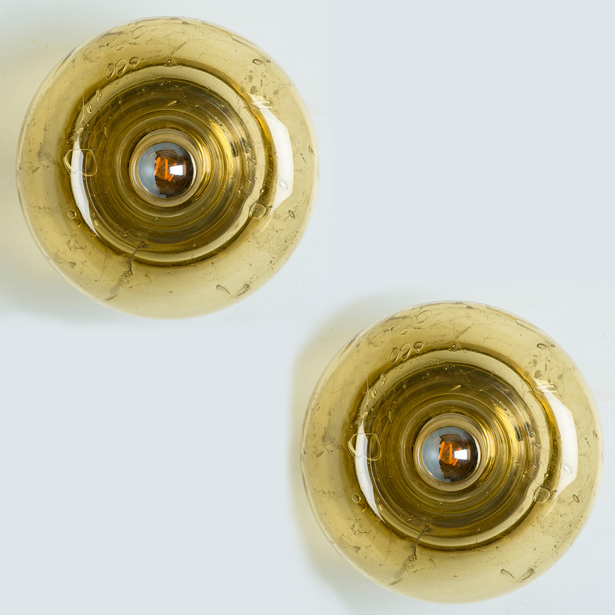 Pair of Beautiful Brass Glass Flush Mount by Doria Leuchten, Germany 1960