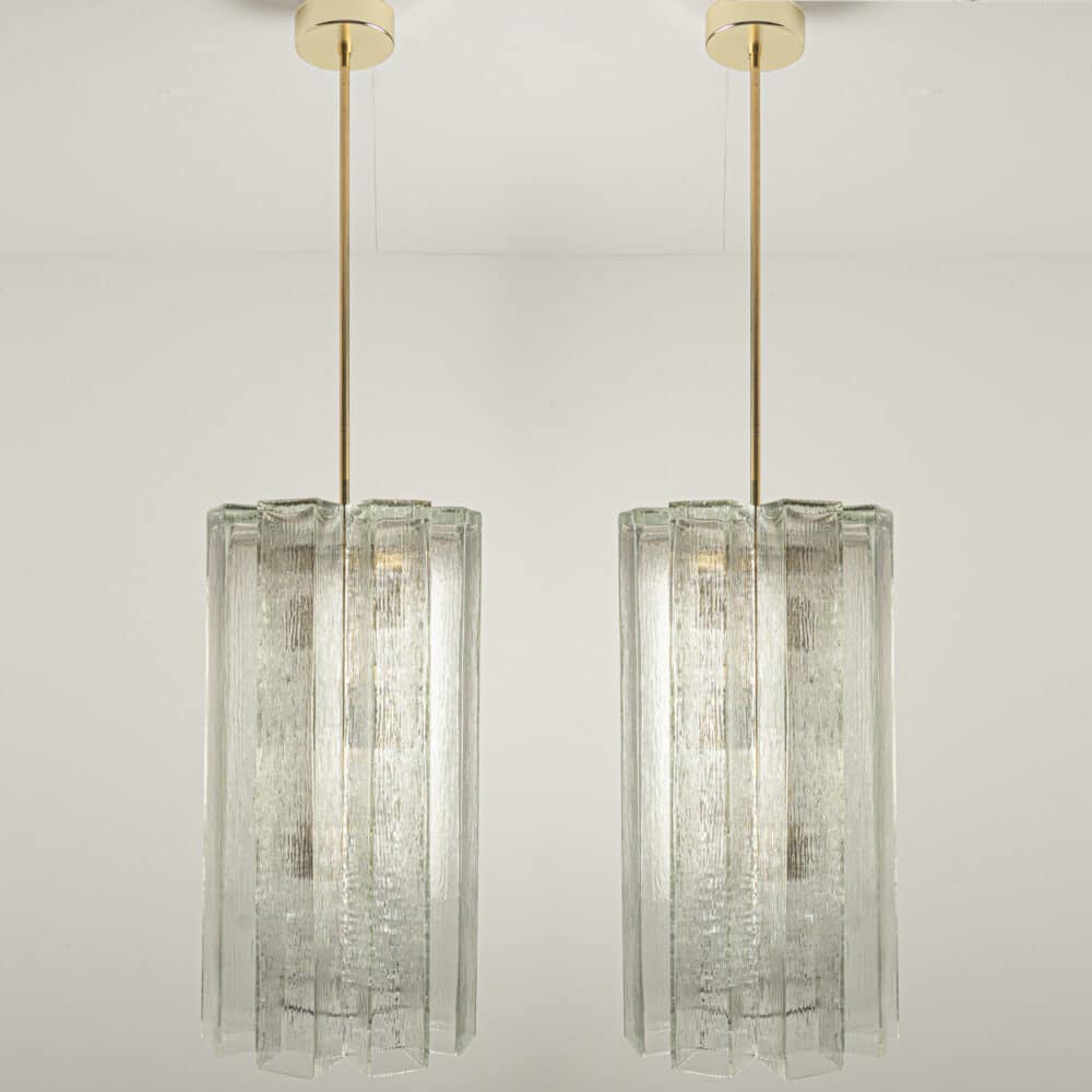 1 of the 2 Eight Glass Tubes Chandelier by Doria Leuchten, Germany 1970