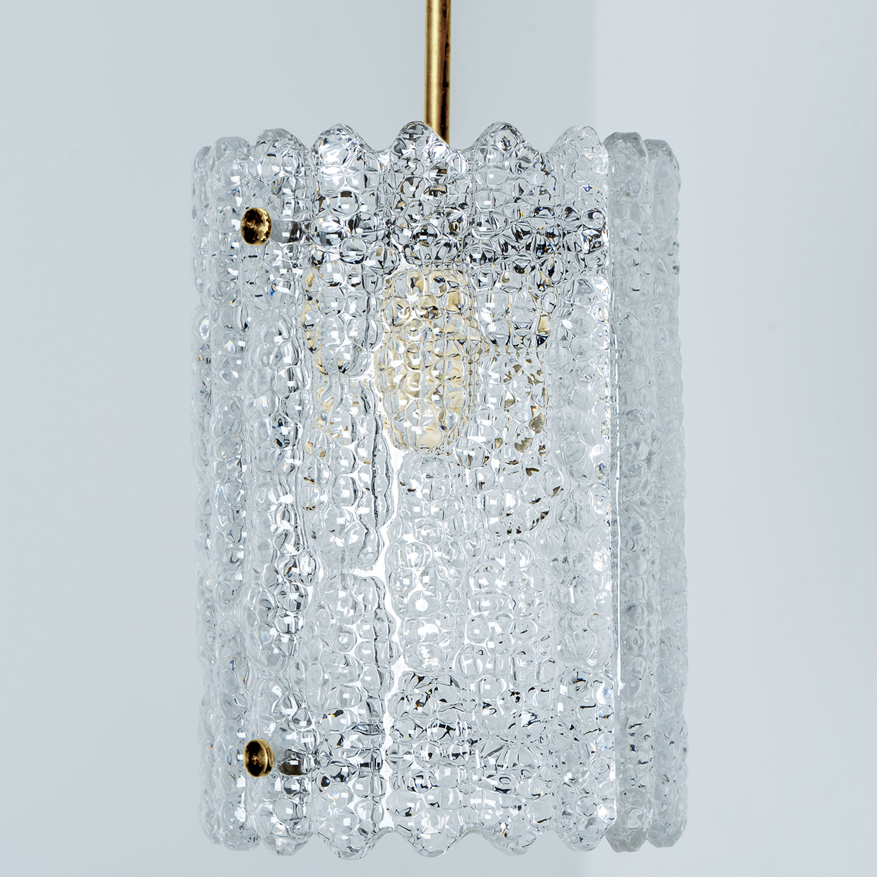 1 of 3 Brass and Crystal Glass Pendant by Carl Fagerlund for Orrefors, Sweden