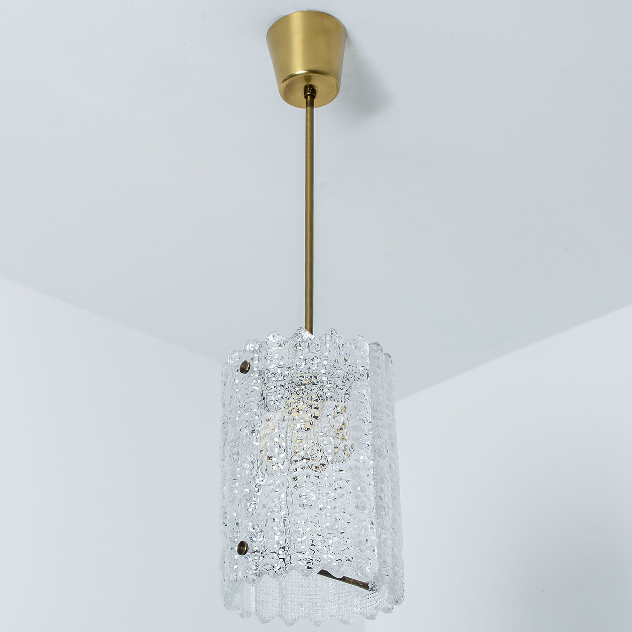 1 of 3 Brass and Crystal Glass Pendant by Carl Fagerlund for Orrefors, Sweden