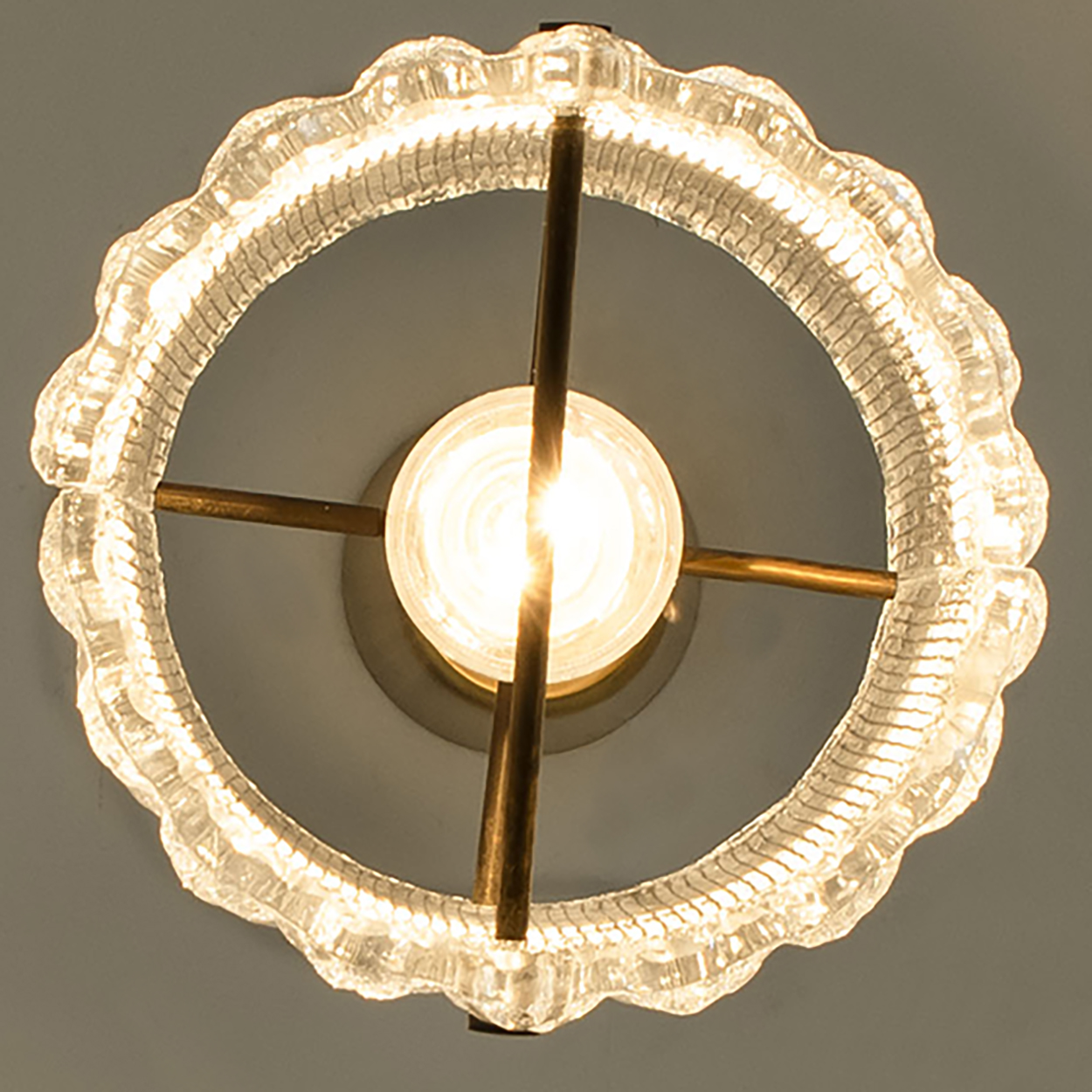 1 of 3 Brass and Crystal Glass Pendant by Carl Fagerlund for Orrefors, Sweden