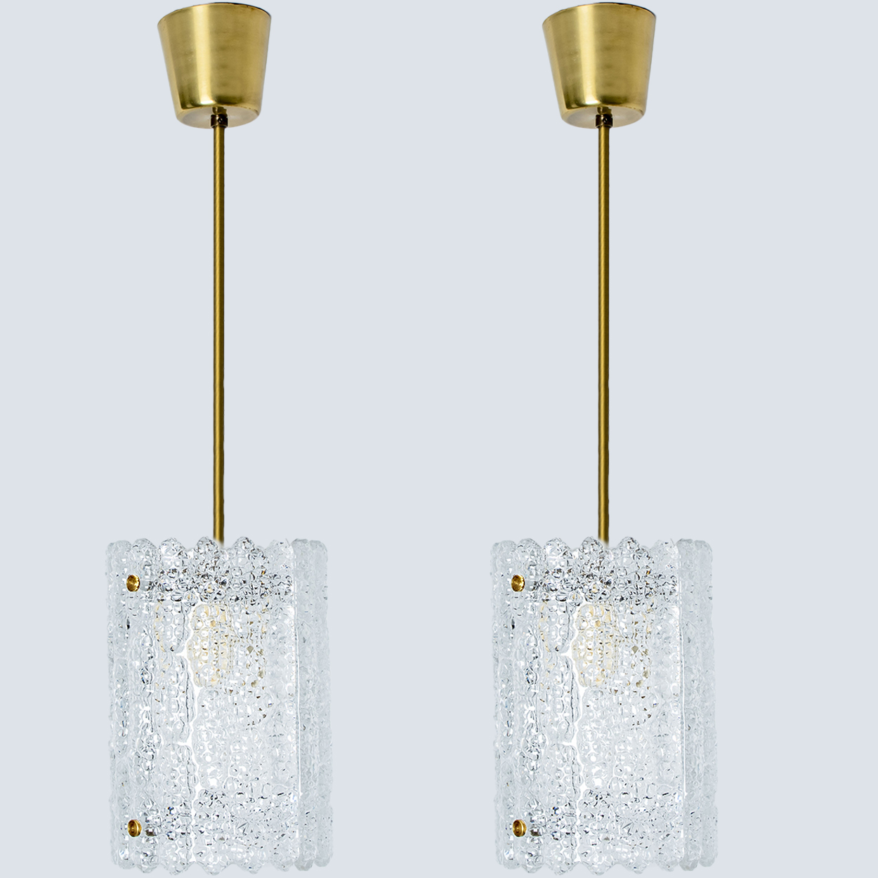 1 of 3 Brass and Crystal Glass Pendant by Carl Fagerlund for Orrefors, Sweden