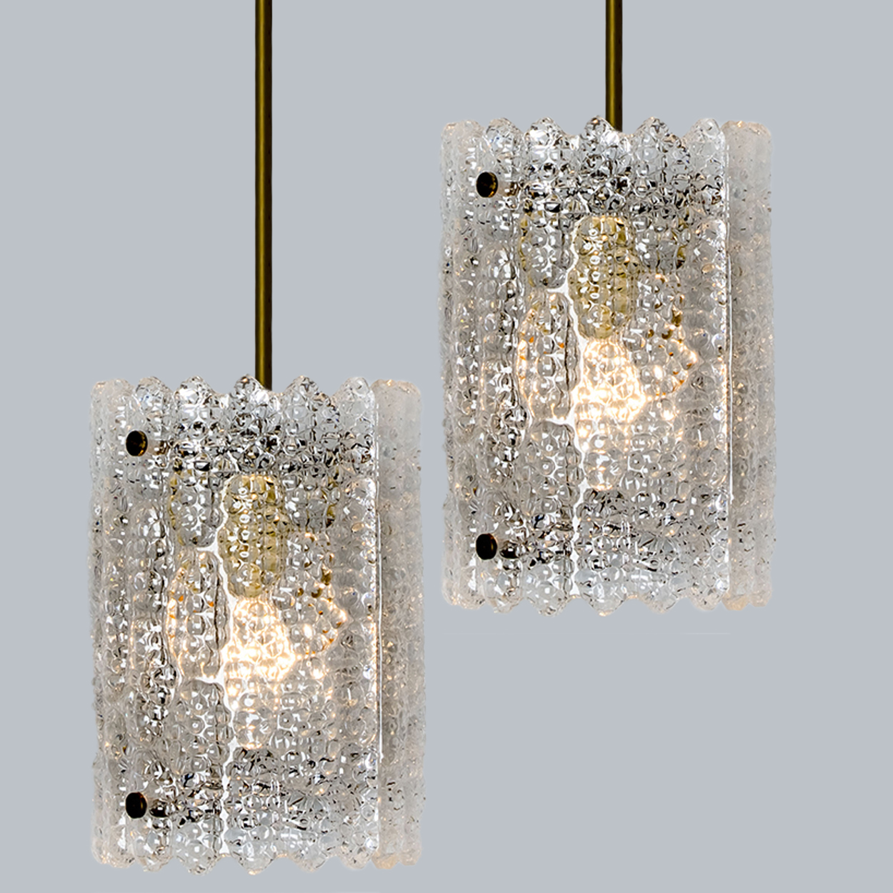 1 of 3 Brass and Crystal Glass Pendant by Carl Fagerlund for Orrefors, Sweden