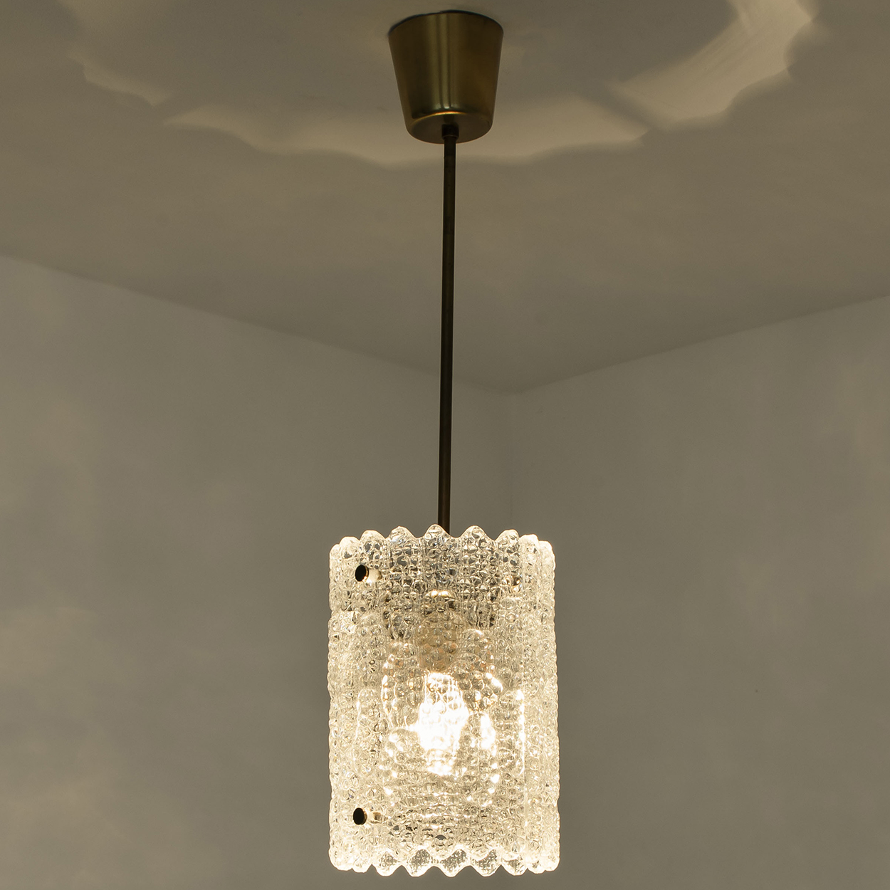 1 of 3 Brass and Crystal Glass Pendant by Carl Fagerlund for Orrefors, Sweden