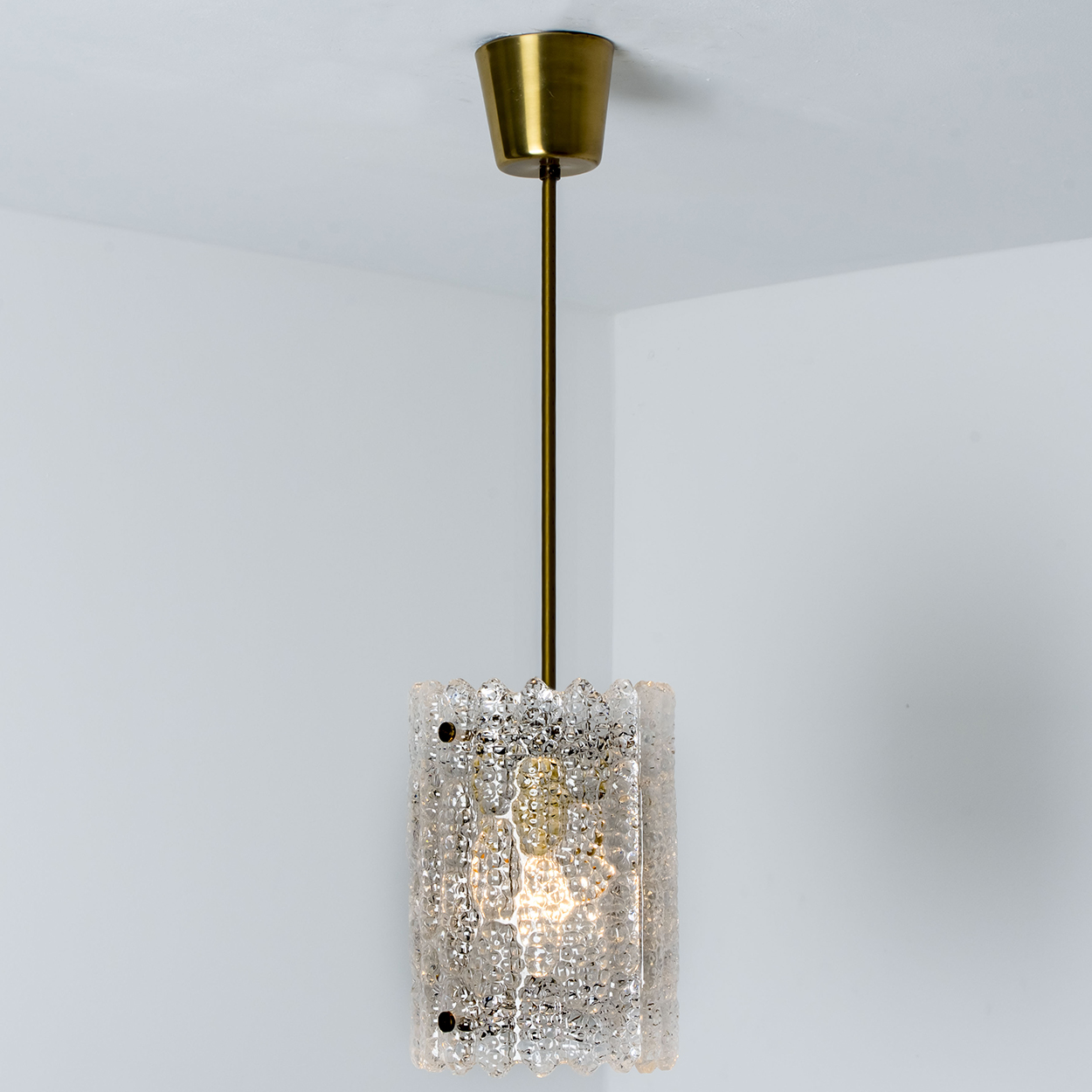 1 of 3 Brass and Crystal Glass Pendant by Carl Fagerlund for Orrefors, Sweden