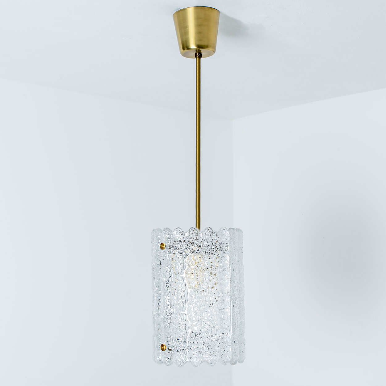 1 of 3 Brass and Crystal Glass Pendant by Carl Fagerlund for Orrefors, Sweden