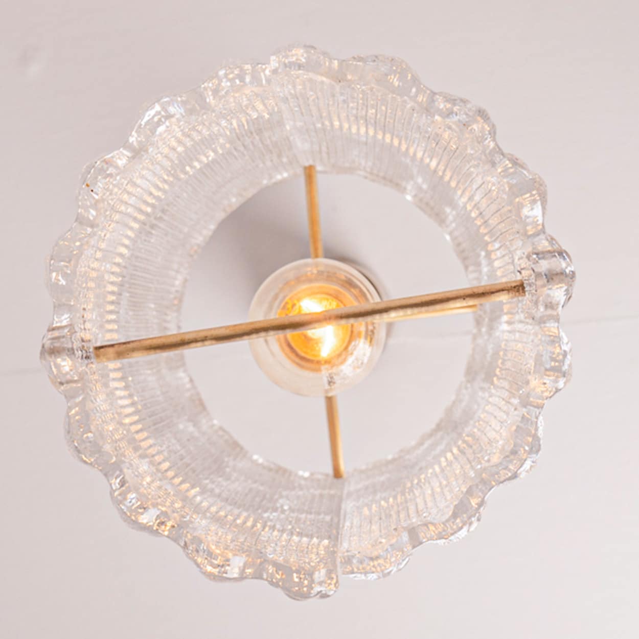 1 of 3 Brass and Crystal Glass Pendant by Carl Fagerlund for Orrefors, Sweden
