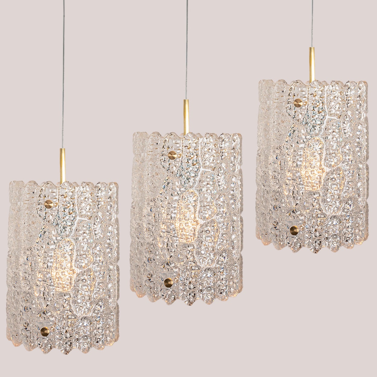 1 of 3 Brass and Crystal Glass Pendant by Carl Fagerlund for Orrefors, Sweden