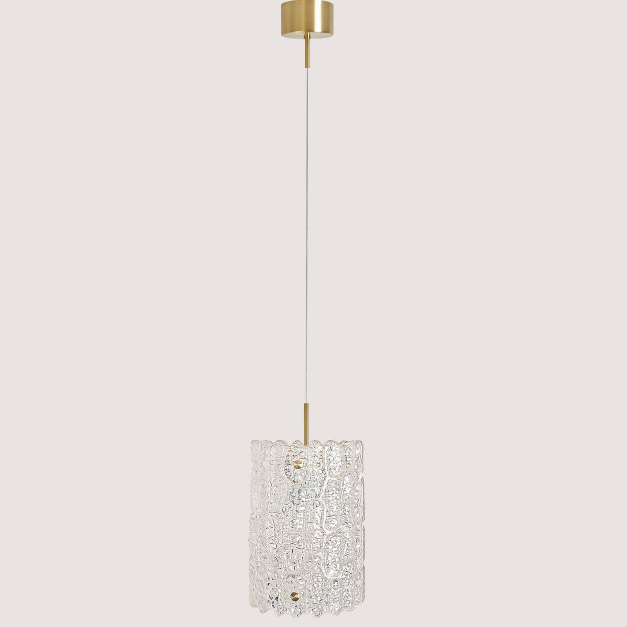 1 of 3 Brass and Crystal Glass Pendant by Carl Fagerlund for Orrefors, Sweden