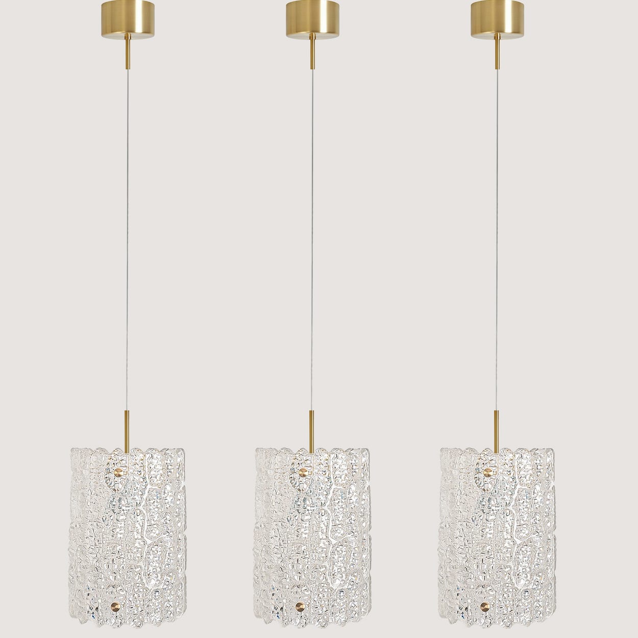 1 of 3 Brass and Crystal Glass Pendant by Carl Fagerlund for Orrefors, Sweden