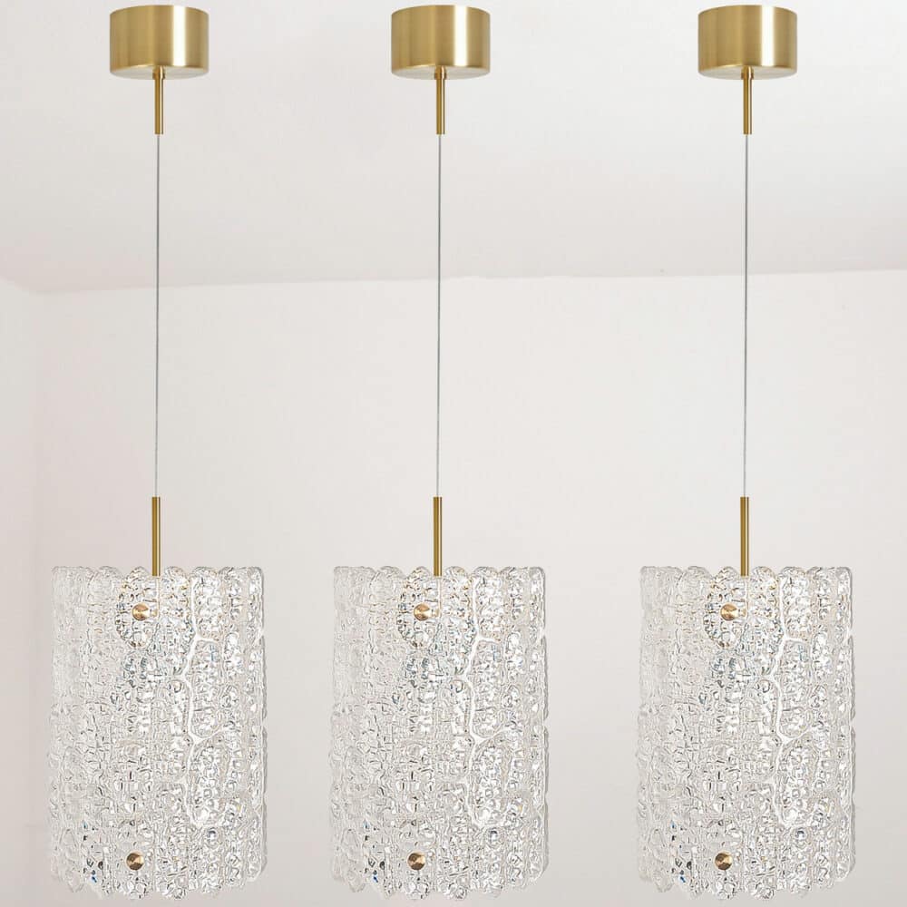 1 of 3 Brass and Crystal Glass Pendant by Carl Fagerlund for Orrefors, Sweden