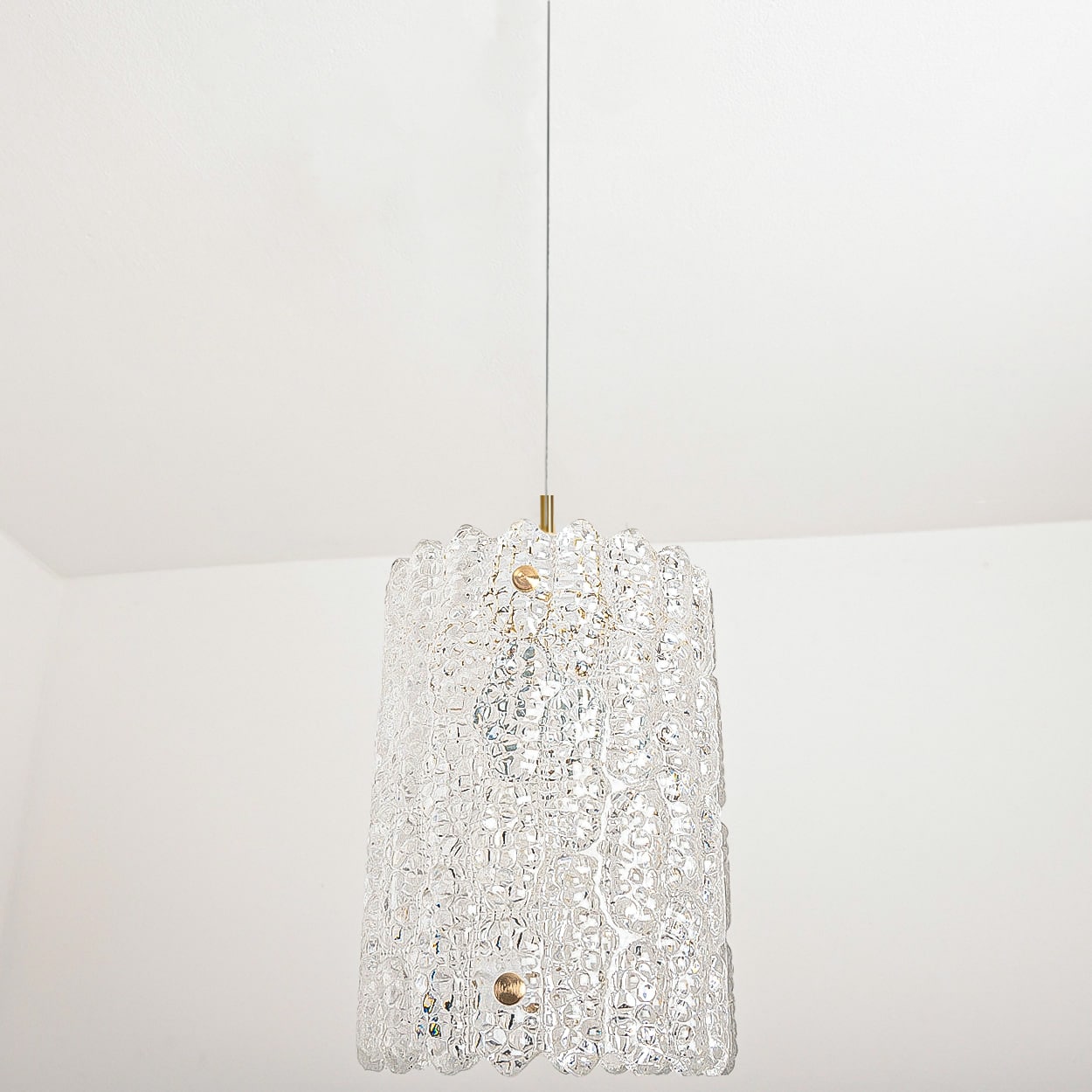 1 of 3 Brass and Crystal Glass Pendant by Carl Fagerlund for Orrefors, Sweden