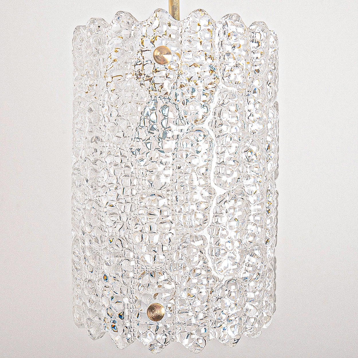 1 of 3 Brass and Crystal Glass Pendant by Carl Fagerlund for Orrefors, Sweden