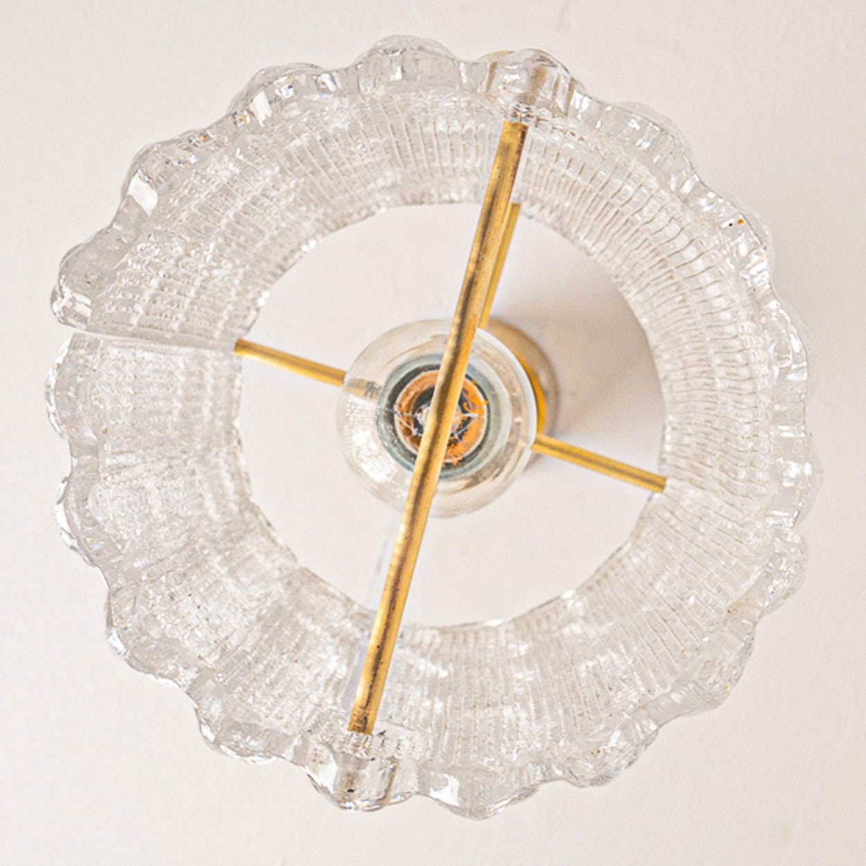 1 of 3 Brass and Crystal Glass Pendant by Carl Fagerlund for Orrefors, Sweden