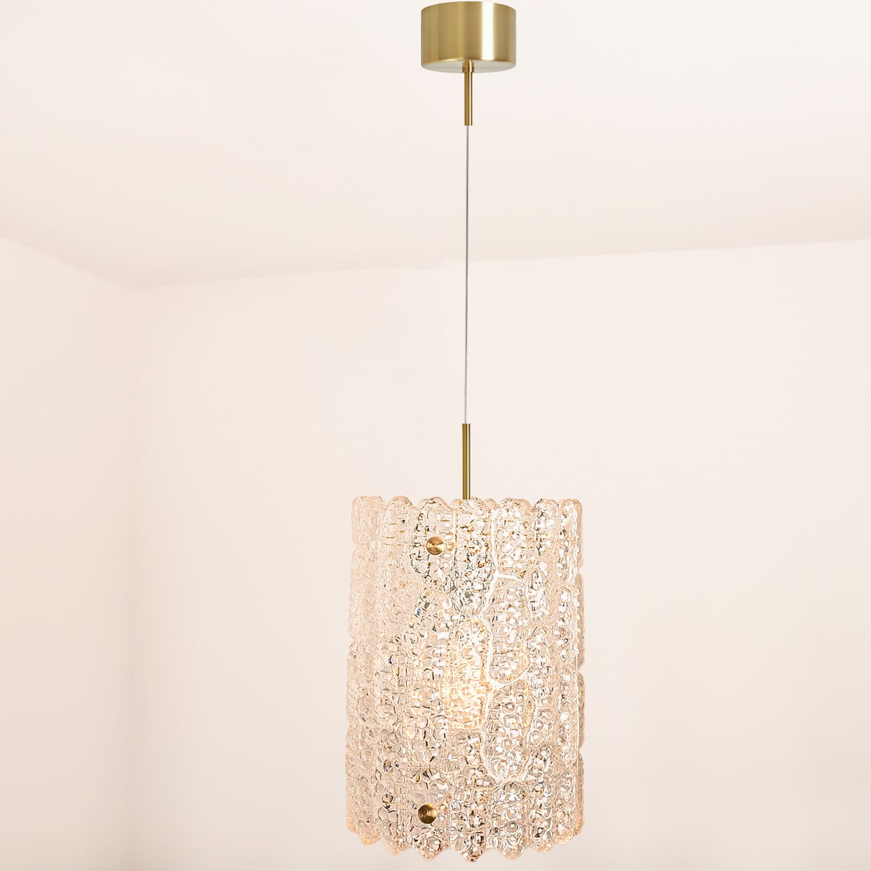 1 of 3 Brass and Crystal Glass Pendant by Carl Fagerlund for Orrefors, Sweden