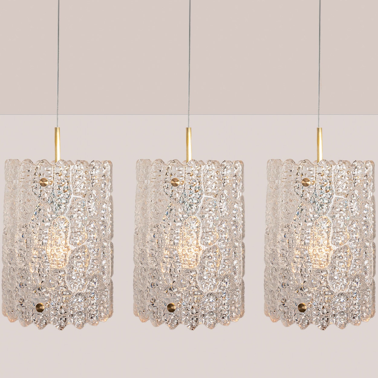 1 of 3 Brass and Crystal Glass Pendant by Carl Fagerlund for Orrefors, Sweden