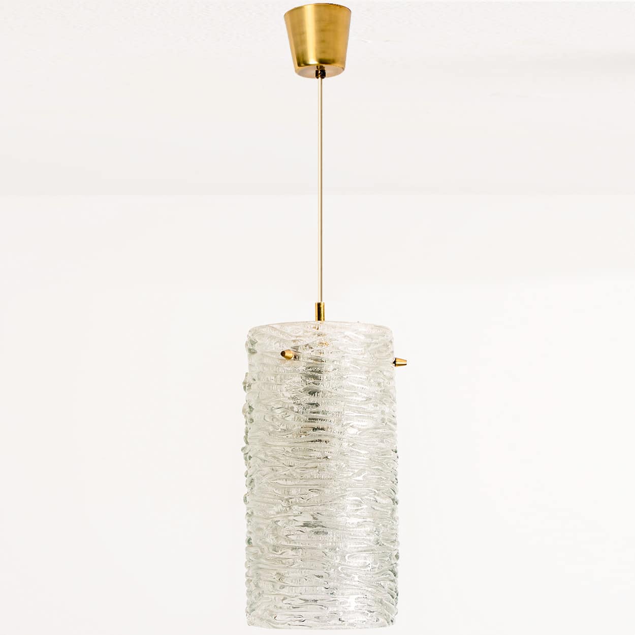 1 of the 3 Brass and Crystal Glass Pendants, Carl Fagerlund for Orrefors, Sweden