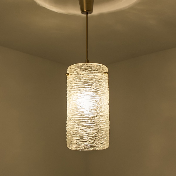 1 of the 3 Brass and Crystal Glass Pendants, Carl Fagerlund for Orrefors, Sweden