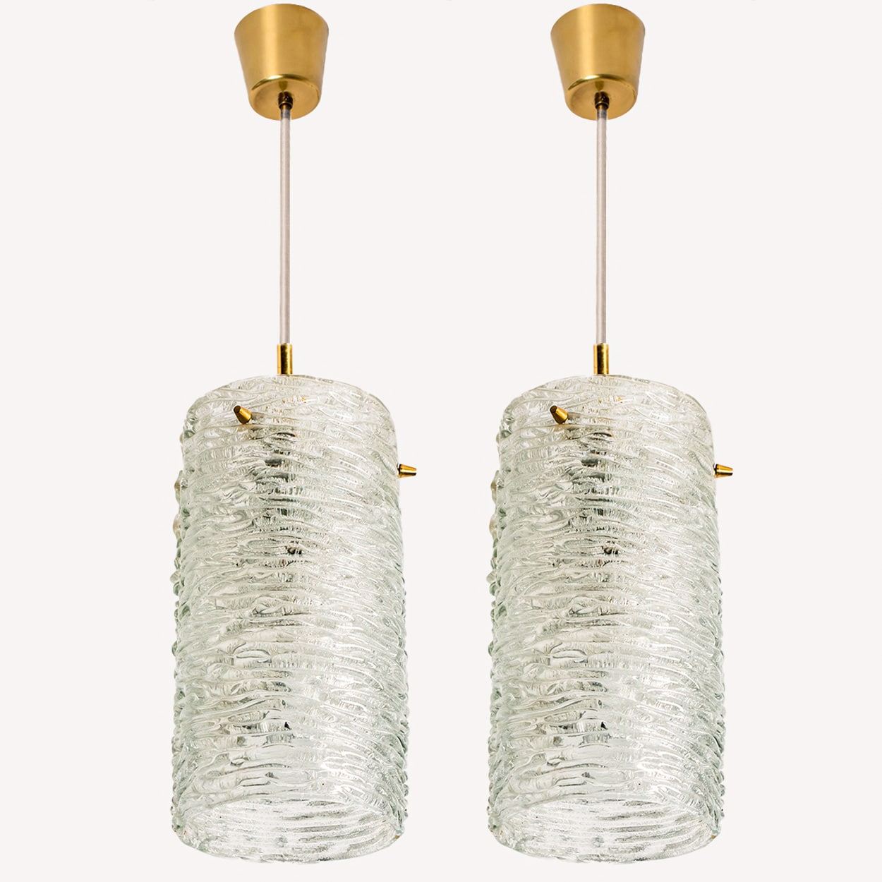 1 of the 3 Brass and Crystal Glass Pendants, Carl Fagerlund for Orrefors, Sweden