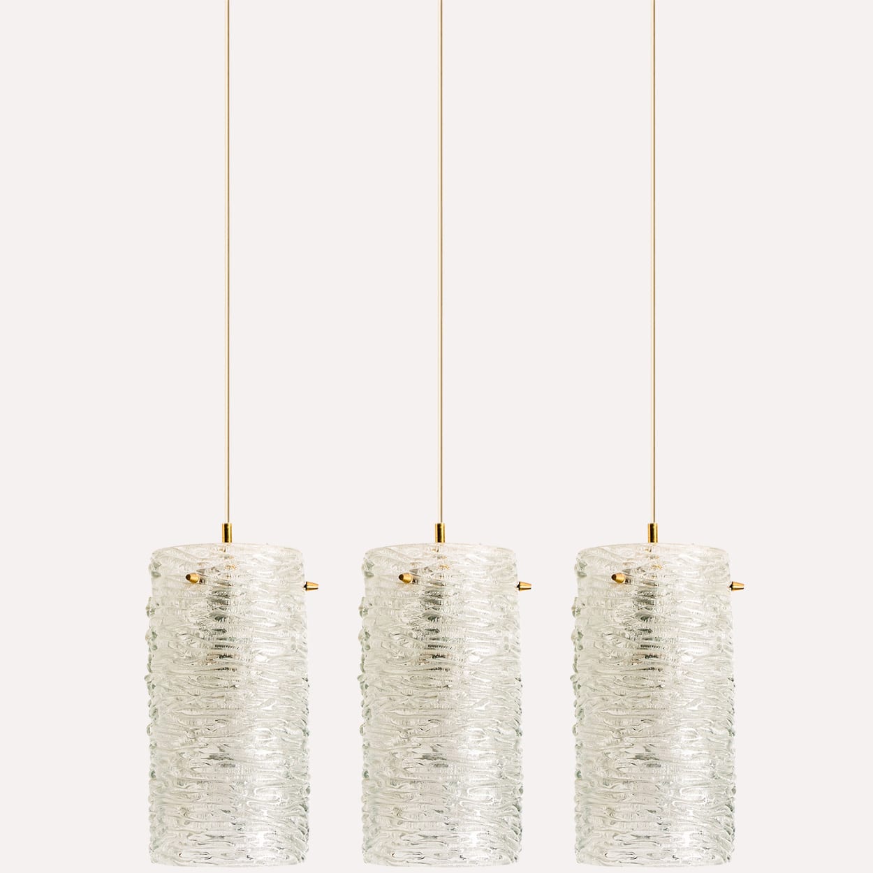 1 of the 3 Brass and Crystal Glass Pendants, Carl Fagerlund for Orrefors, Sweden