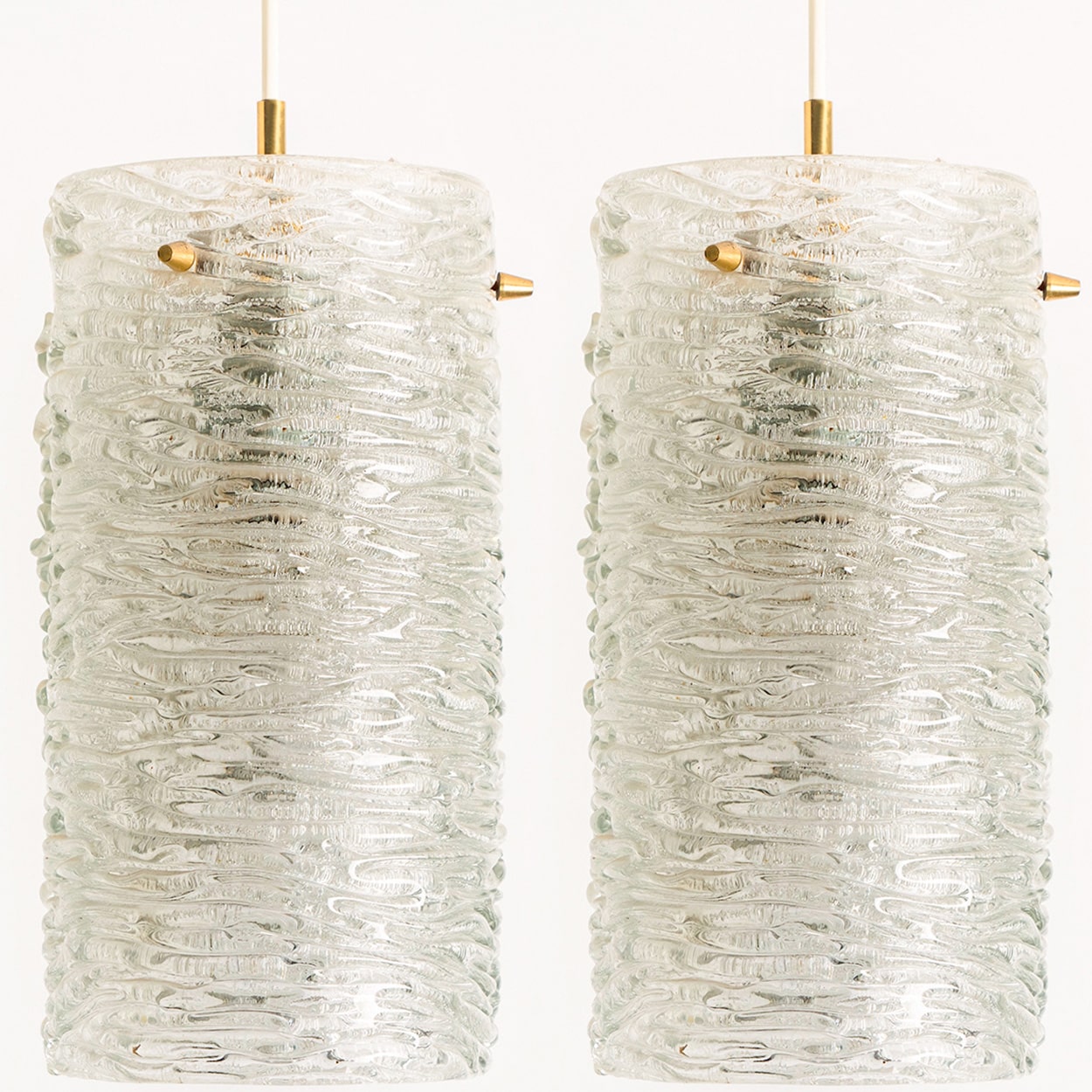 1 of the 3 Brass and Crystal Glass Pendants, Carl Fagerlund for Orrefors, Sweden