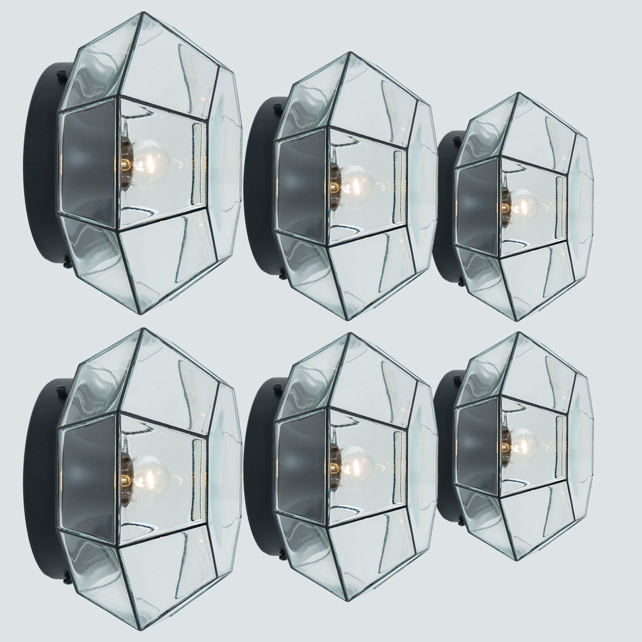 Several Octagonal Flush Mounts, Glashütte Limburg, Germany 1960s