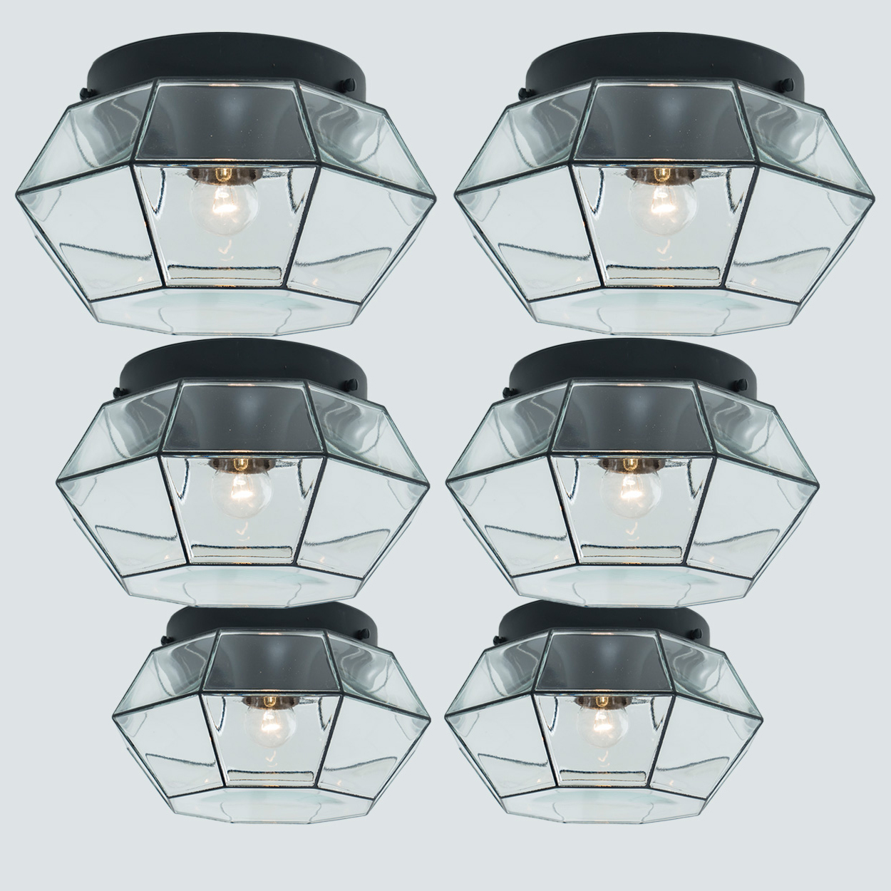 Several Octagonal Flush Mounts, Glashütte Limburg, Germany 1960s