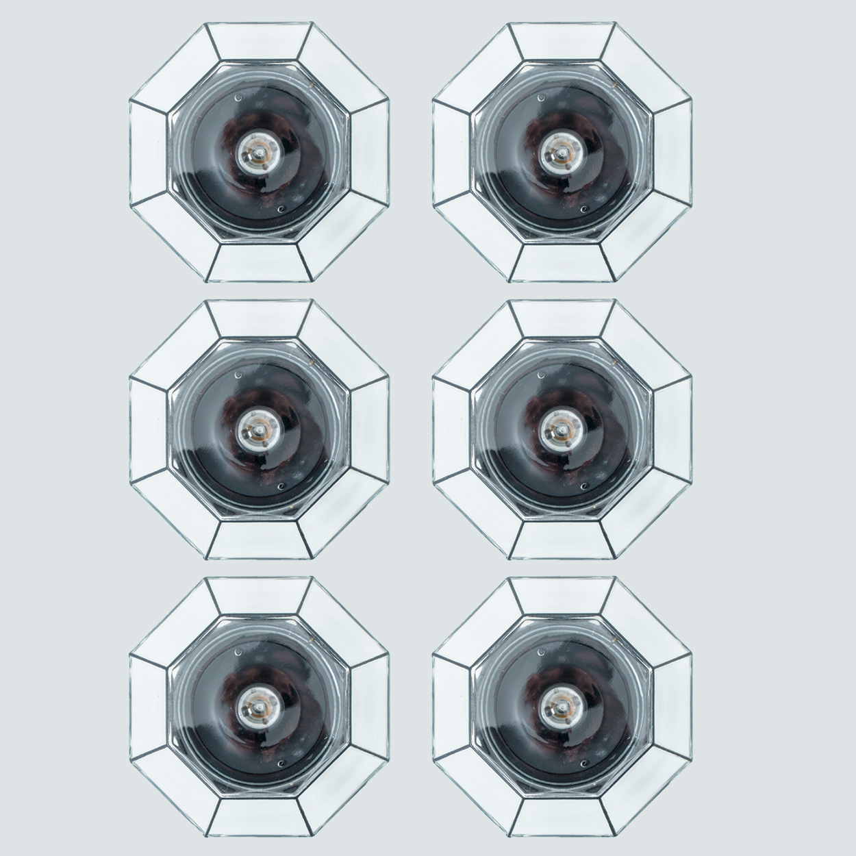 Several Octagonal Flush Mounts, Glashütte Limburg, Germany 1960s