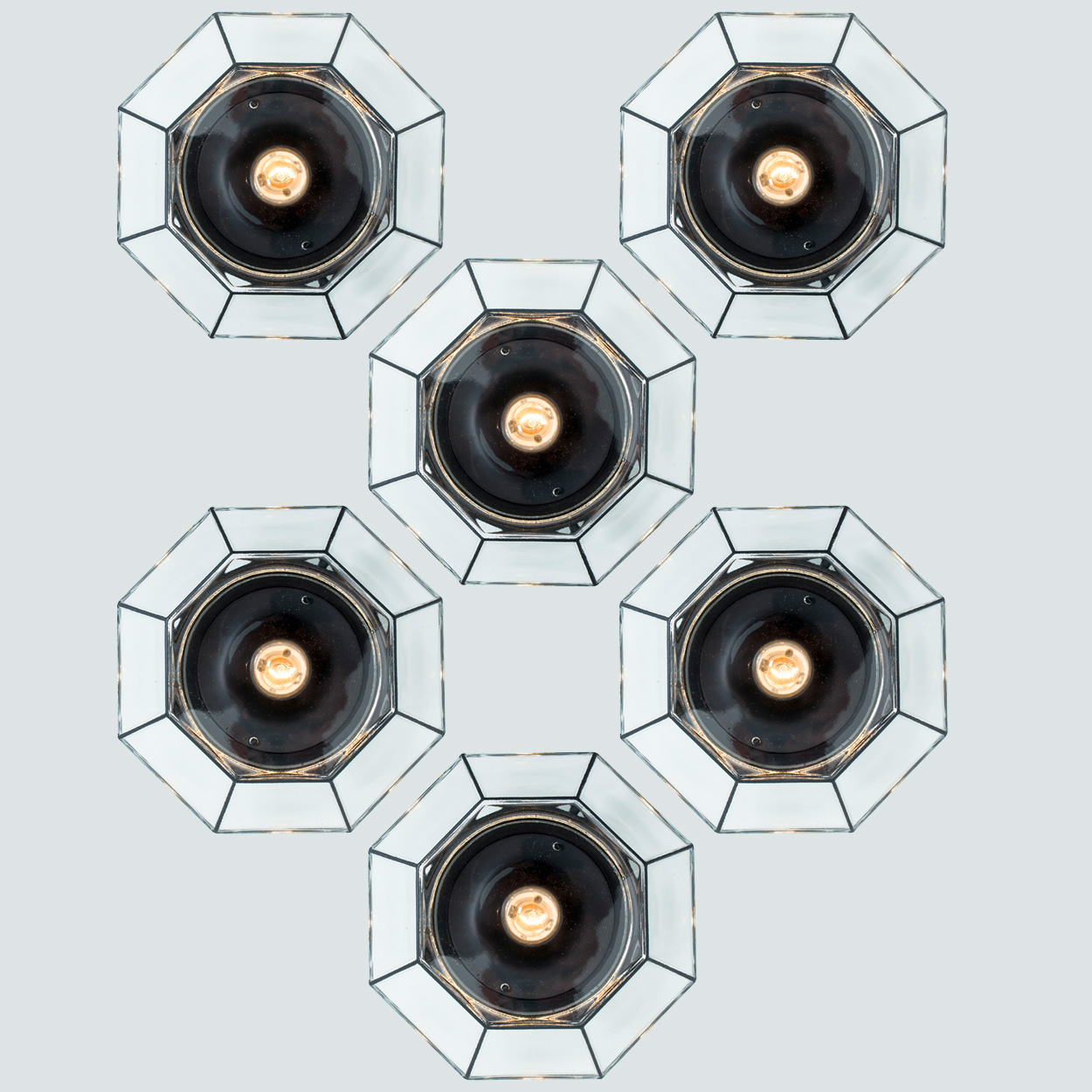 Several Octagonal Flush Mounts, Glashütte Limburg, Germany 1960s