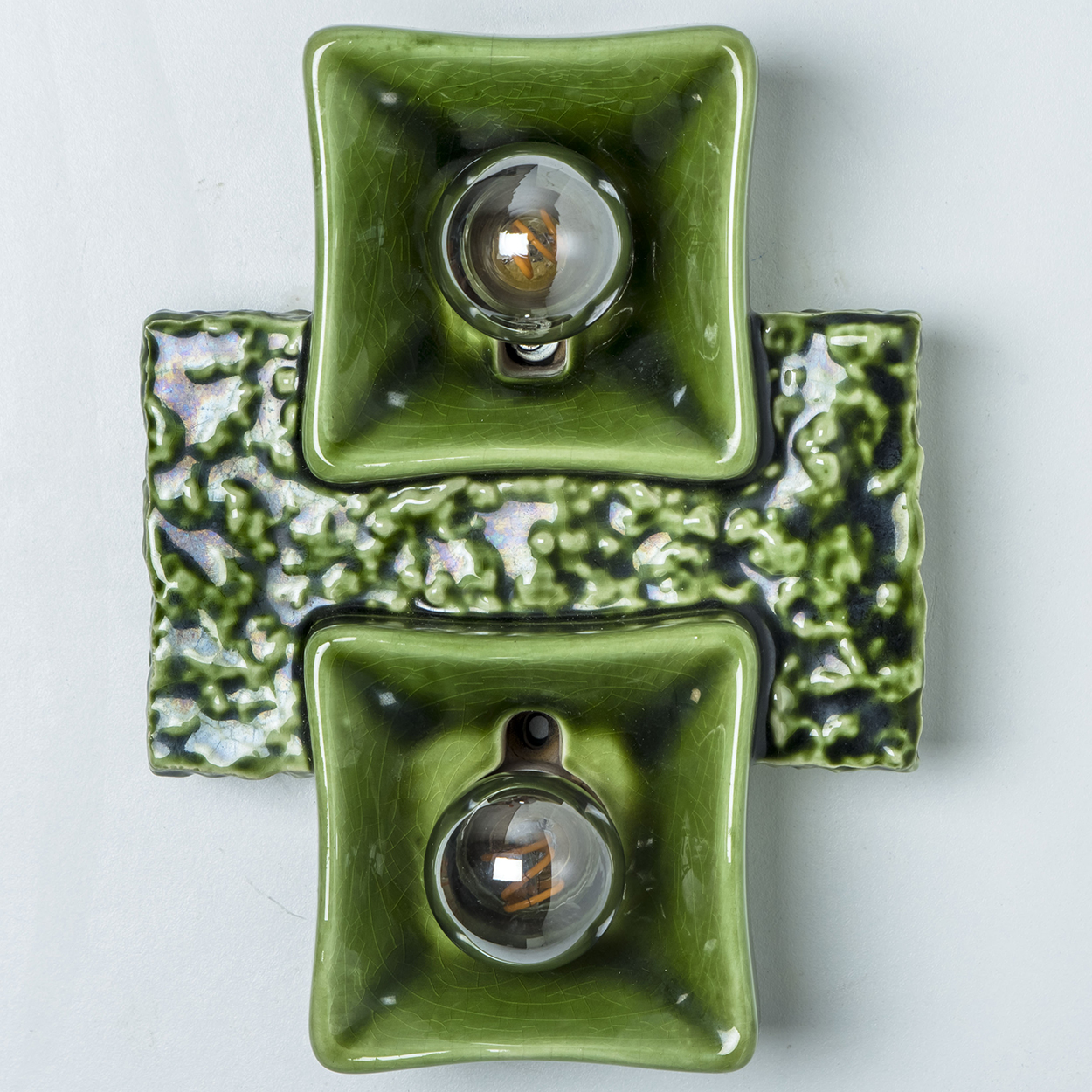 1 of the 2 Pan Ceramics Green Textured Square Wall Lights, 1960s