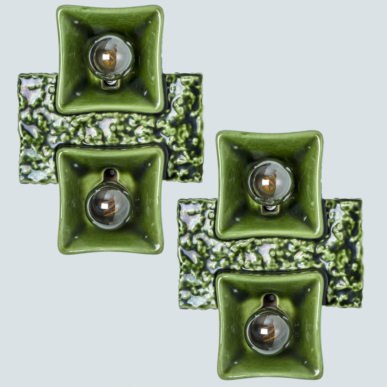 1 of the 2 Pan Ceramics Green Textured Square Wall Lights, 1960s