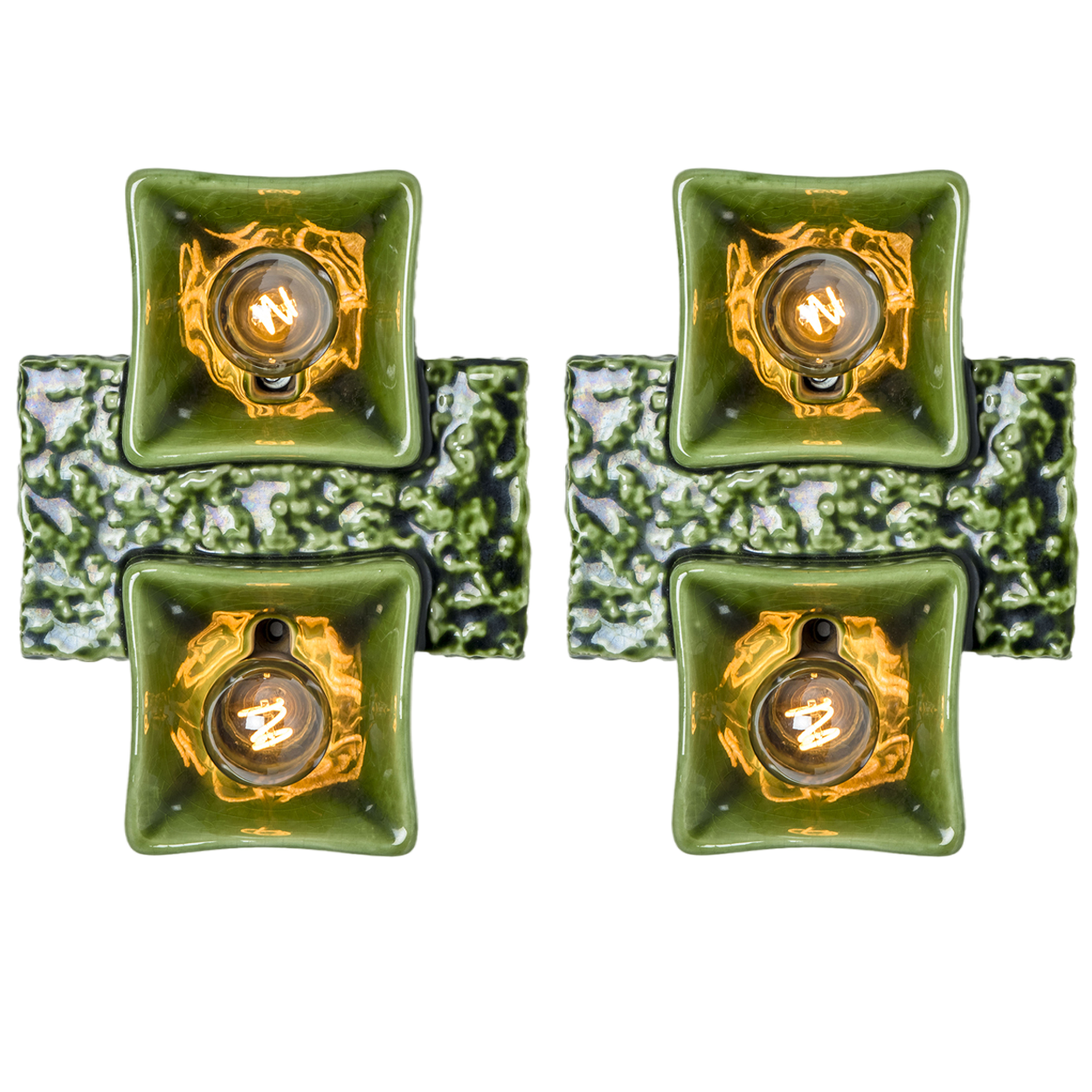 1 of the 2 Pan Ceramics Green Textured Square Wall Lights, 1960s