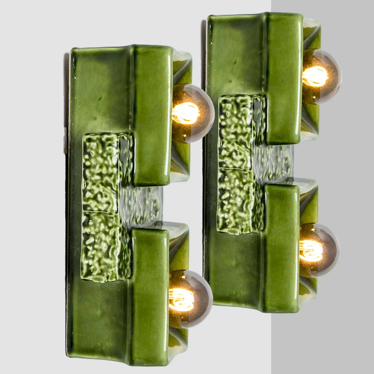 1 of the 2 Pan Ceramics Green Textured Square Wall Lights, 1960s