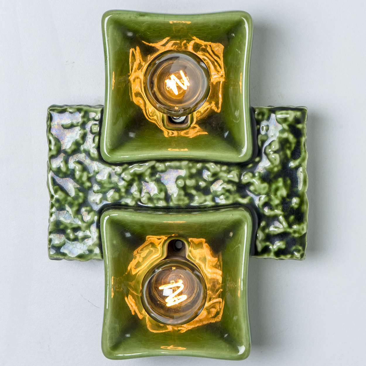 1 of the 2 Pan Ceramics Green Textured Square Wall Lights, 1960s