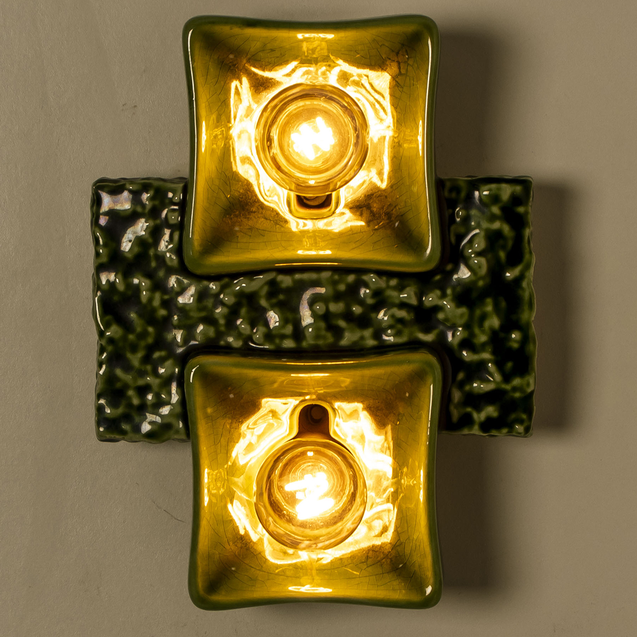 1 of the 2 Pan Ceramics Green Textured Square Wall Lights, 1960s