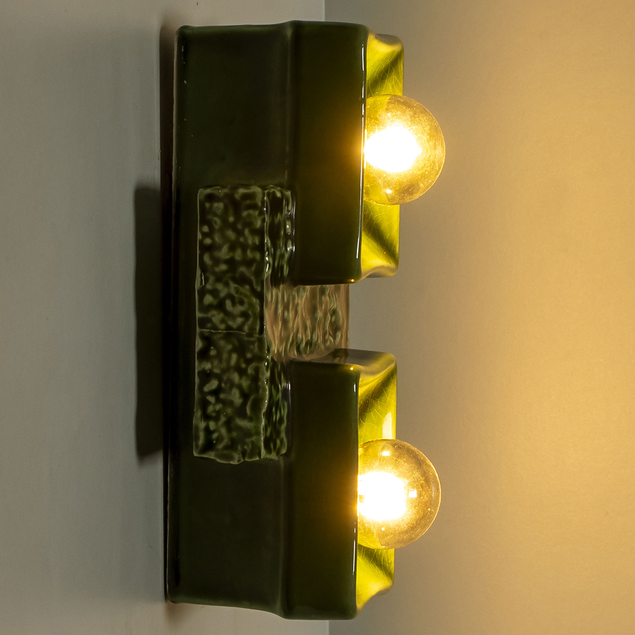 1 of the 2 Pan Ceramics Green Textured Square Wall Lights, 1960s