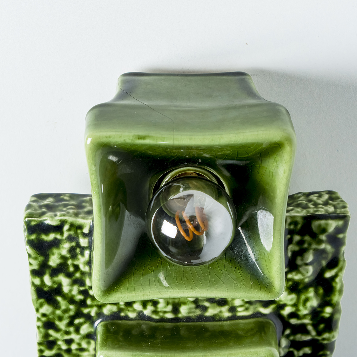 1 of the 2 Pan Ceramics Green Textured Square Wall Lights, 1960s