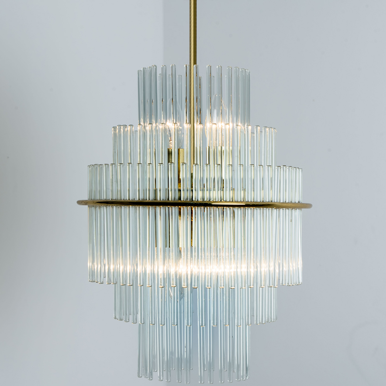 Clear Gold Glass Tube Chandelier by Sciolari, 1970s