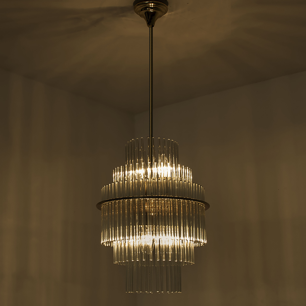 Clear Gold Glass Tube Chandelier by Sciolari, 1970s